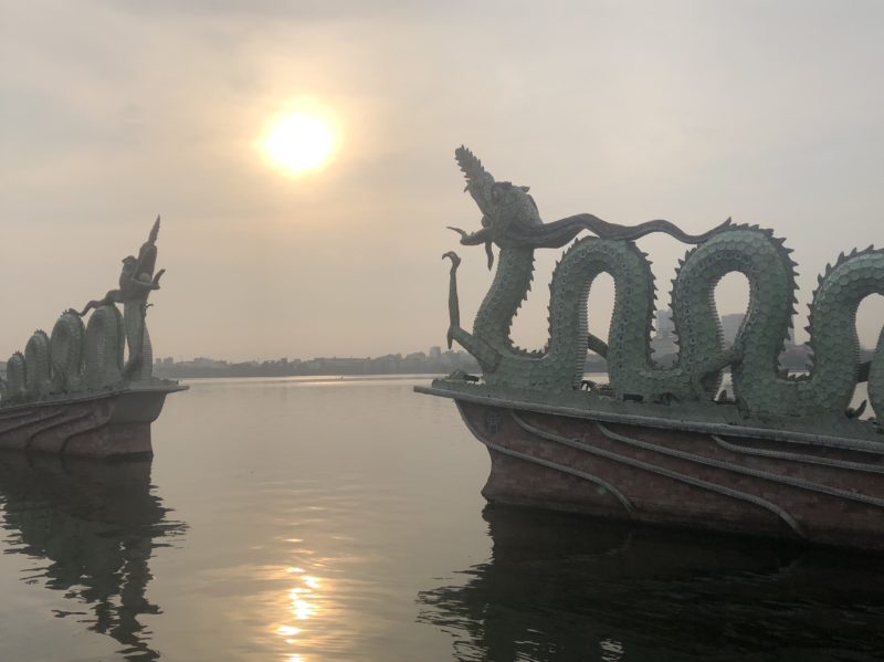 The sunrise over Westlake in Hanoi, Vietnam.