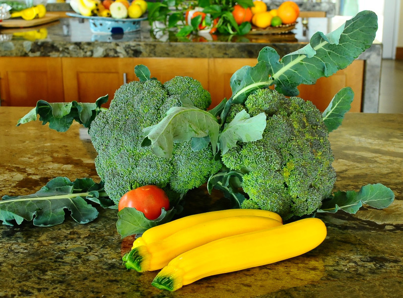 garden broccoli, squash and tomato