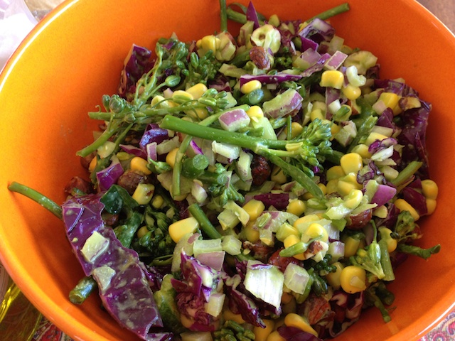 Broccoli Kale Salad with Red Cabbage and Corn.